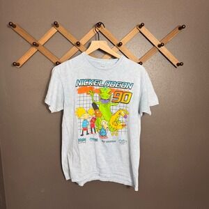 Nickelodeon 90s Graphic T-Shirt Womens Medium Blue Acid Wash Rugrats Hey Arnold
